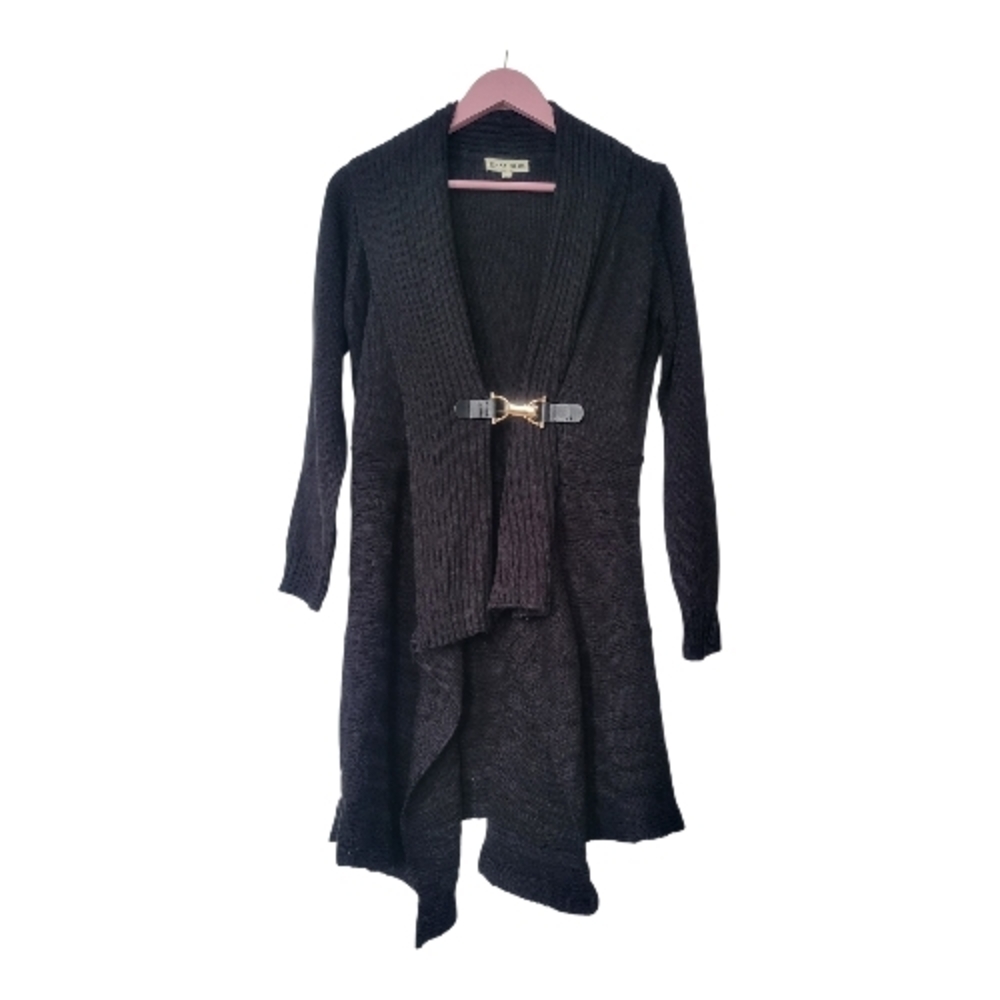Chic Black Women's Knit  Cardigan with Buckle